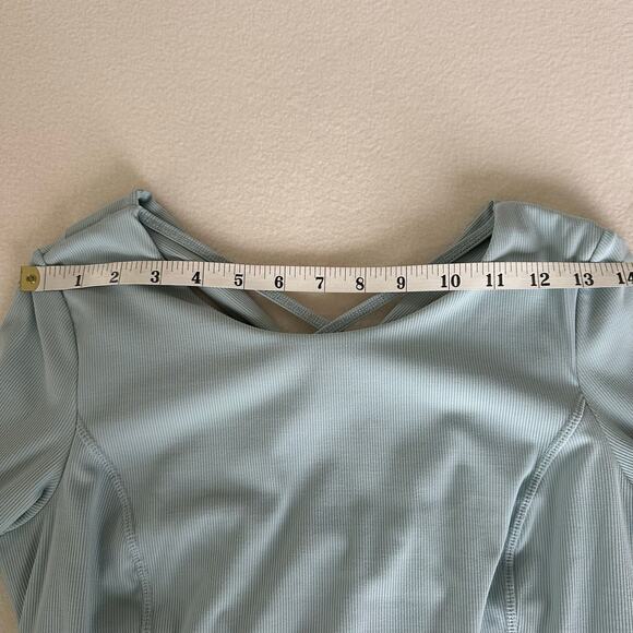 Sweaty Betty Blue Super Soft Rib Yoga Long Sleeve Top Criss Cross Back Size US 6 - Picture 4 of 9
